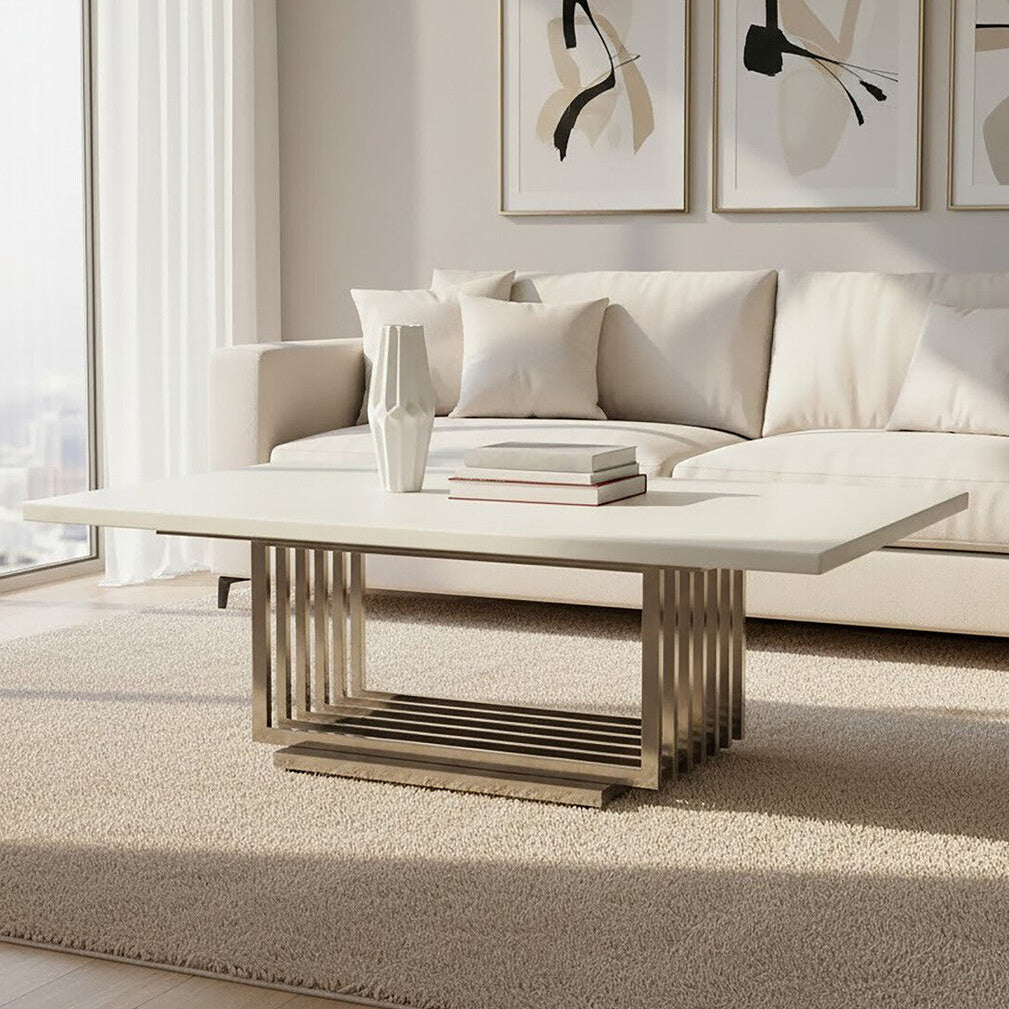 Moda White Faux Marble Coffee Table With Silver Finish Frame - Image 1