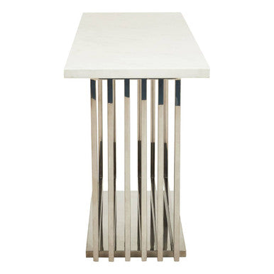 Moda White Faux Marble Console Table With Silver Finish Frame - Image 3