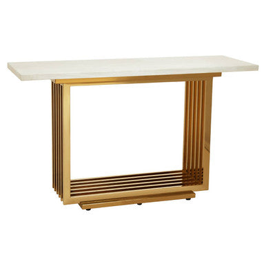 Moda Ivory White Faux Marble Console Table With Stainless Steel Base