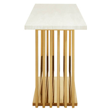 Moda Ivory White Faux Marble Console Table With Stainless Steel Base
