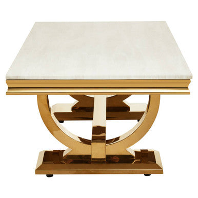 Moda Ivory White Faux Marble Coffee Table With Stainless Steel Base