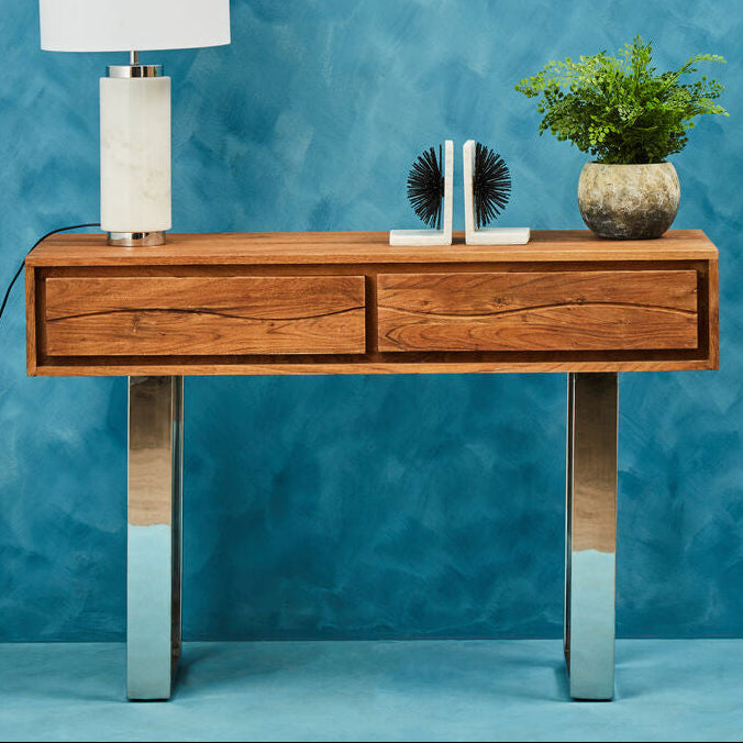 Simla Acacia Wood Two Drawer Console Table - Image 1