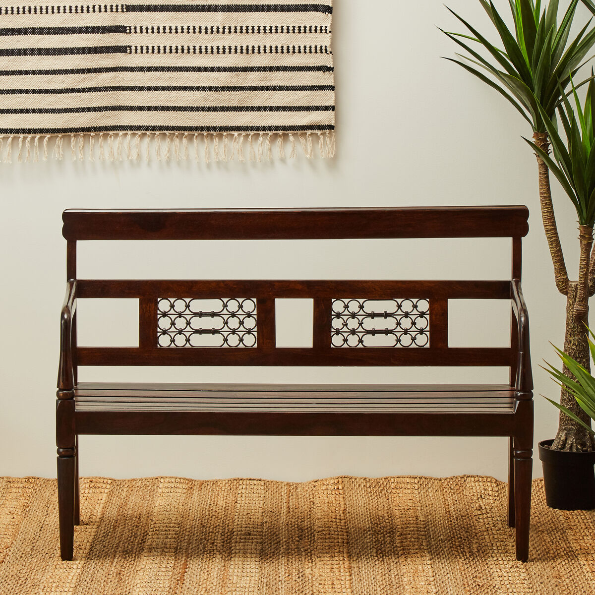 Srina Dark Sheesham Wood Bench - Image 1