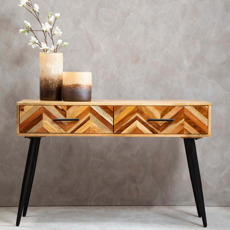 Boho Two Drawer Mango Wood Console Table - Image 2