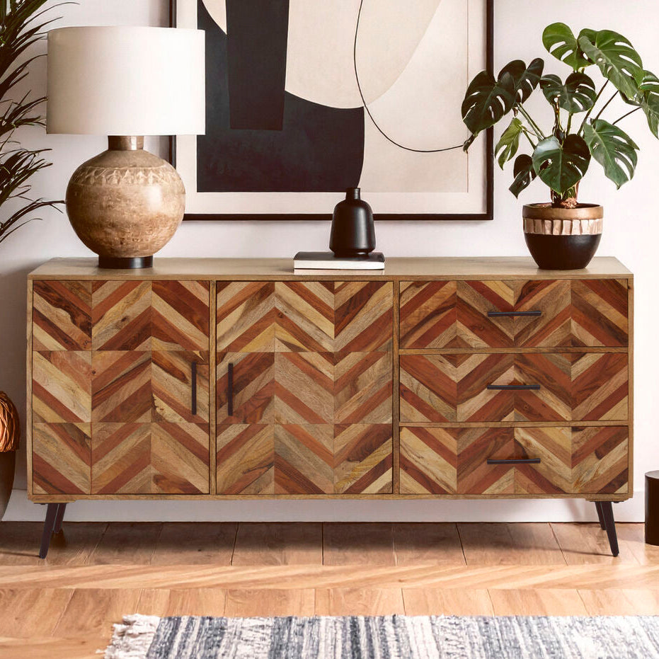 Boho Two Door and Three Drawer Mango Wood Sideboard - Image 1