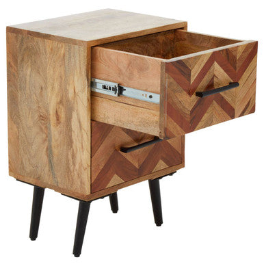 Boho Two Drawer Bedside Table In Mango Wood - Image 5