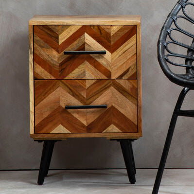Boho Two Drawer Bedside Table In Mango Wood - Image 1