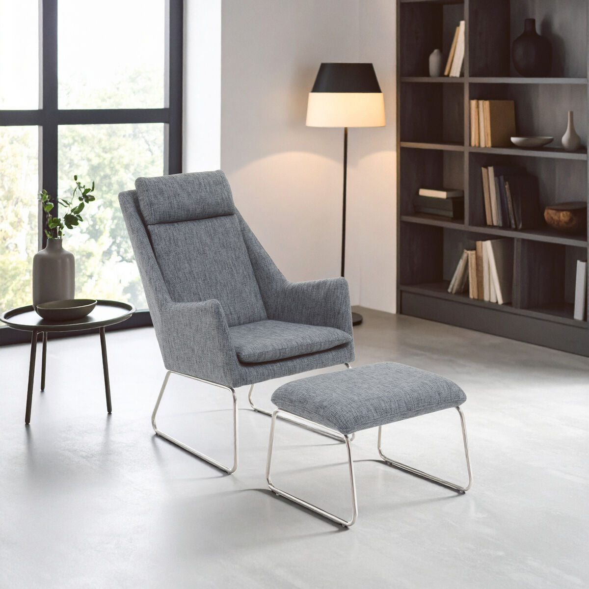 Azalea Grey Fabric Lounge Chair And Footstool Set