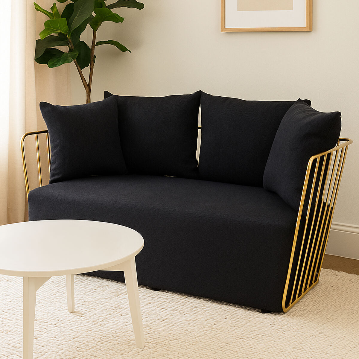 2 Seater Black Fabric Sofa, Azalea - Image 1