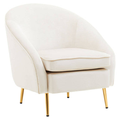 White armchair with gold legs on a white background
