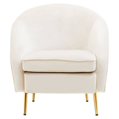 Beige armchair with gold legs on a white background