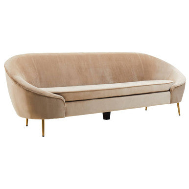 Beige sofa with gold legs on a white background