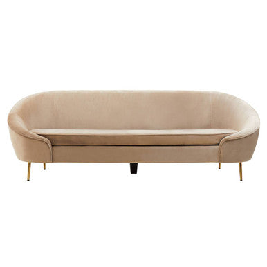 Beige sofa with gold legs on a white background
