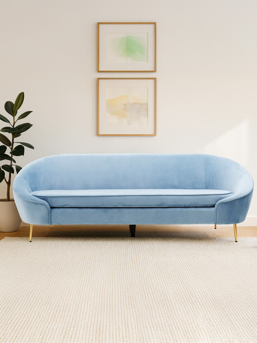 Yasmeen 3 Seat Aqua Blue Velvet Sofa