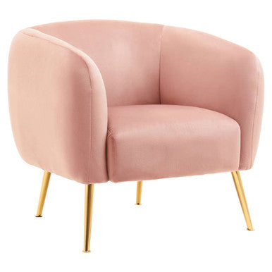 Pink armchair with gold legs on a white background