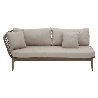 Beige outdoor sofa with cushions on a white background