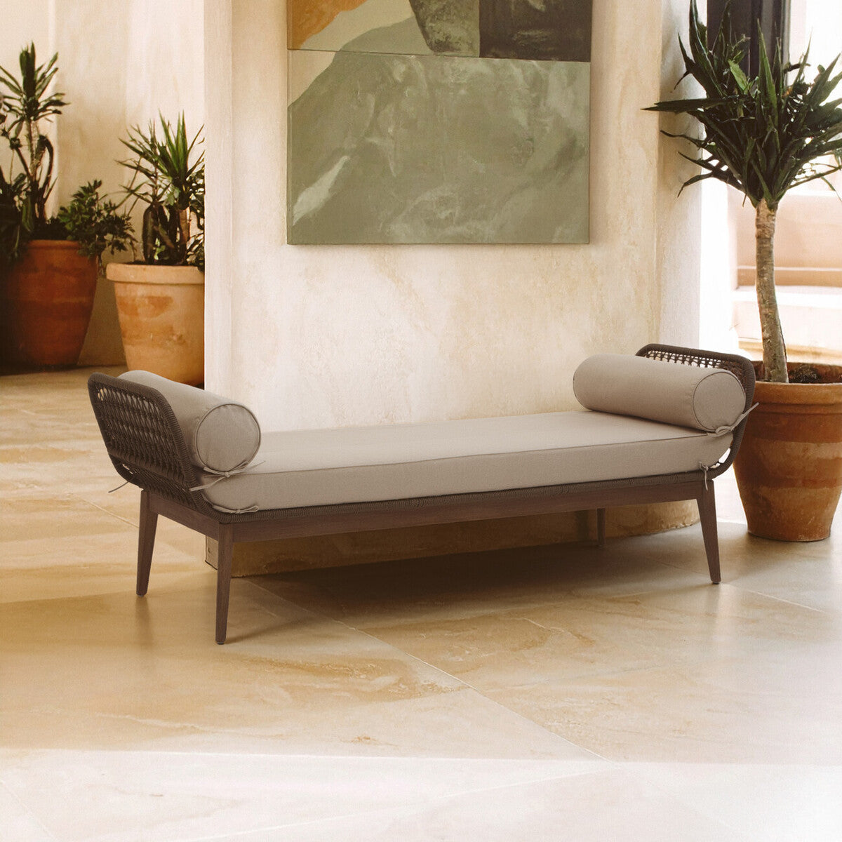 Opus Rope Woven Longue Bench with Cushions