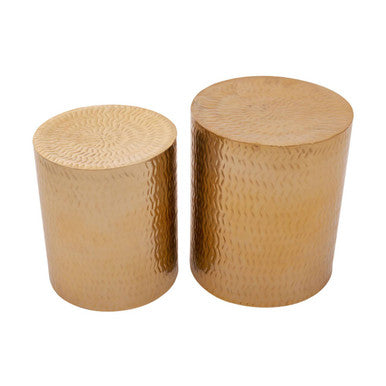 Templar Set of 2 Gold Finish Side Tables and Stools - Image 2