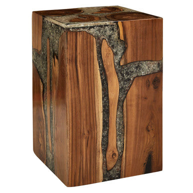 Sakra Teak Wood and Resin Side Table and Stool - Image 2
