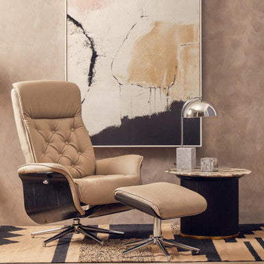 Warrington Mink Leather Effect Recliner And Footstool - Image 1