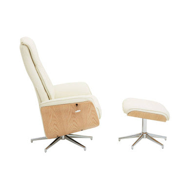 Warrington Ivory Leather Effect Recliner And Footstool - Image 4