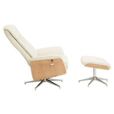 Warrington Ivory Leather Effect Recliner And Footstool - Image 5