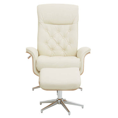 Warrington Ivory Leather Effect Recliner And Footstool - Image 2