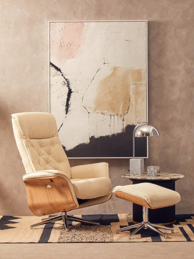 Warrington Ivory Leather Effect Recliner And Footstool - Image 7