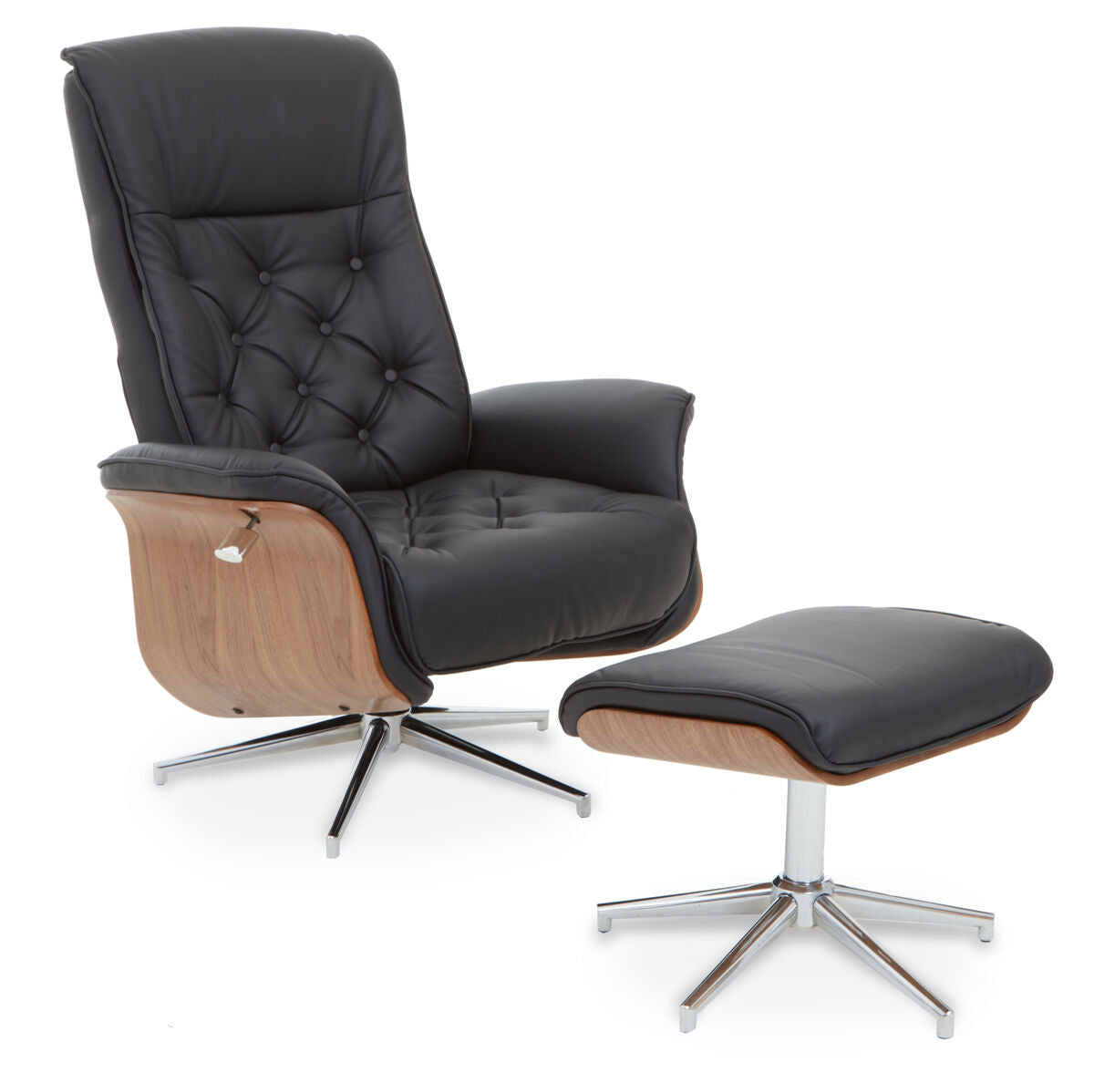 Warrington Black Leather Effect Recliner And Footstool - Image 2