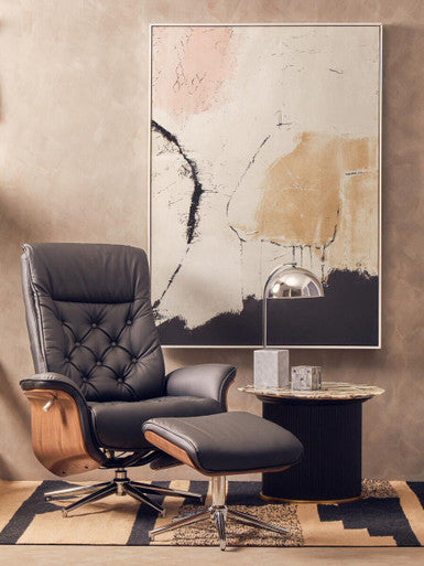 Warrington Black Leather Effect Recliner And Footstool