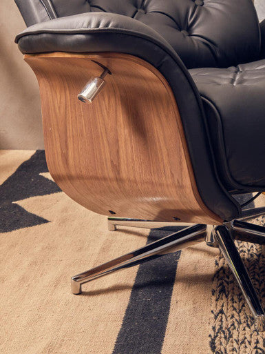 Warrington Black Leather Effect Recliner And Footstool - Image 9