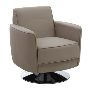 Beige swivel chair with a black base on a white background