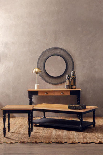 Antique Grey Oak Top Side Table with Black Birchwood Legs | Kensington Townhouse