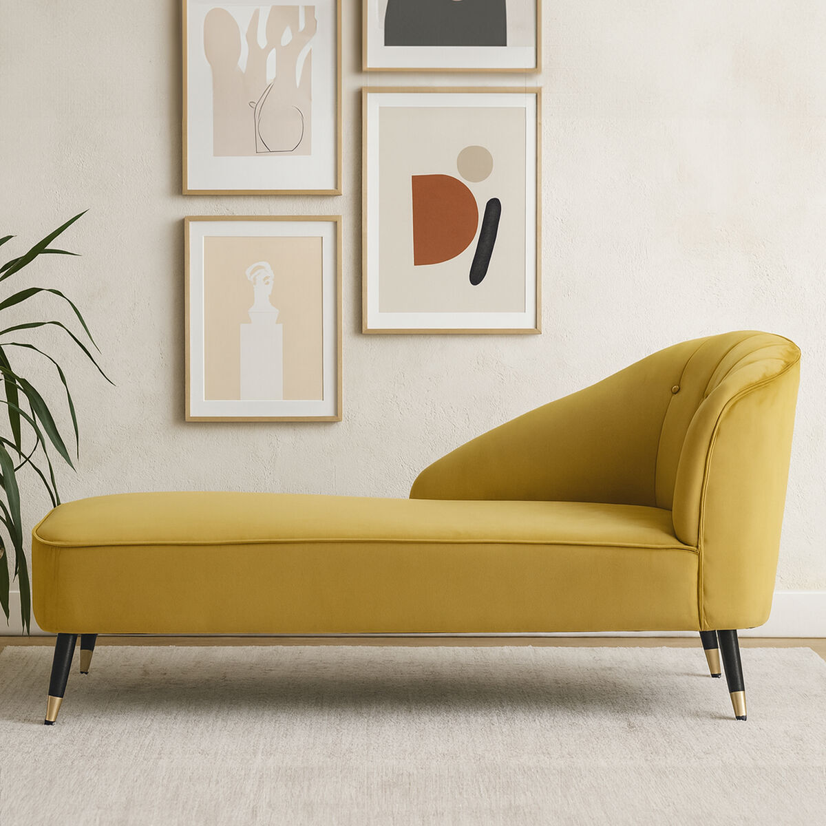 Yvette Mustard Velvet Right Hand Chaise Longue