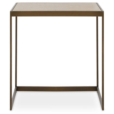 Natural Oak Veneer Large Side Table with Brown Brushed Brass Steel Sledge Base, Grenoble