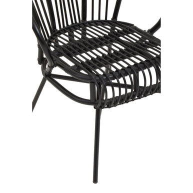 Java Black Natural Rattan And Black Metal Scalloped Back Chair