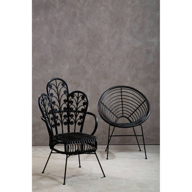 Java Black Natural Rattan Scalloped Back Chair