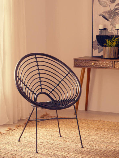 Java Black Natural Rattan Round Chair