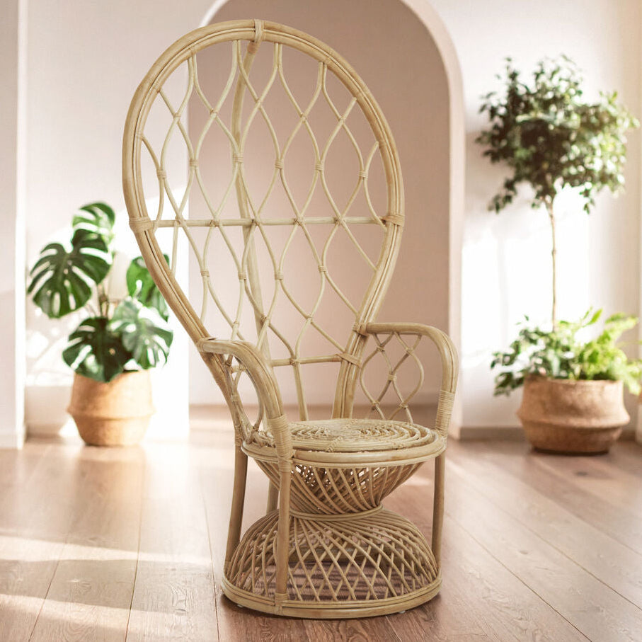 Wicker chair in a room with plants