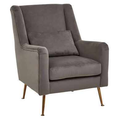 Gray armchair with gold legs on a white background