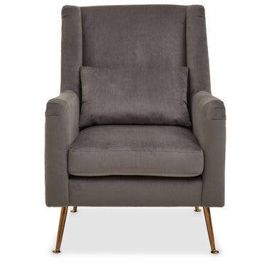 Gray armchair with gold legs on a white background