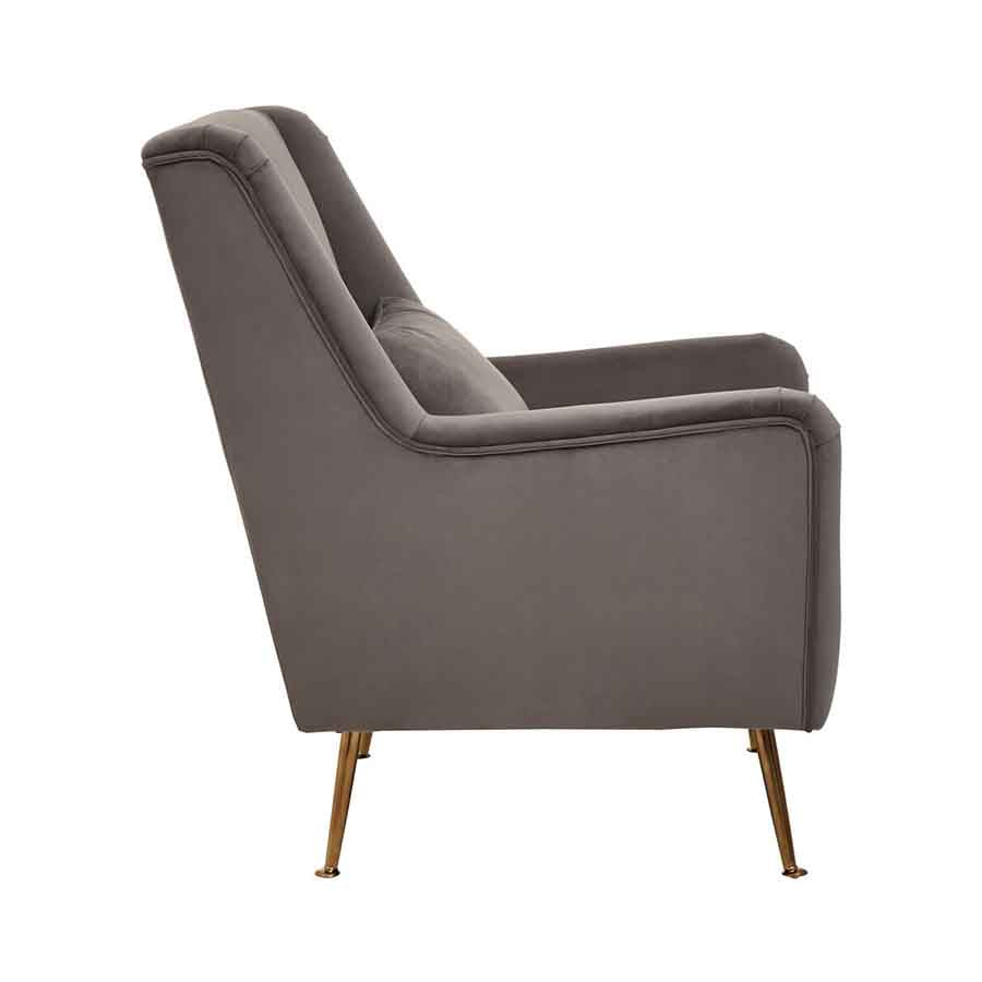 Doucet Grey Velvet Chair With Gold Finish Legs