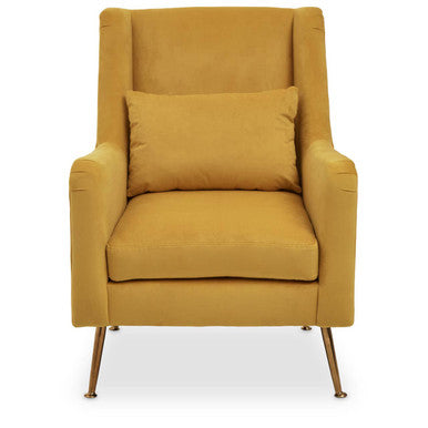 Yellow armchair with a pillow on a white background