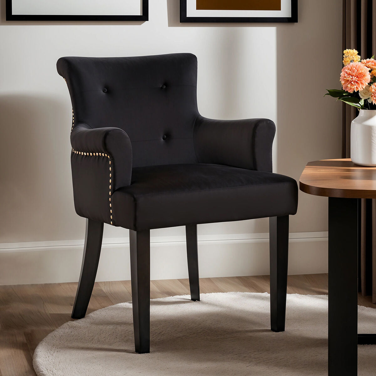 Doucet Black Velvet Dining Chair With Ring Back - Image 1