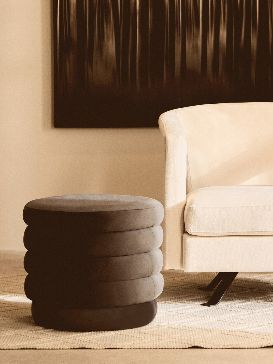 Helen Graphite Velvet Round Footstool