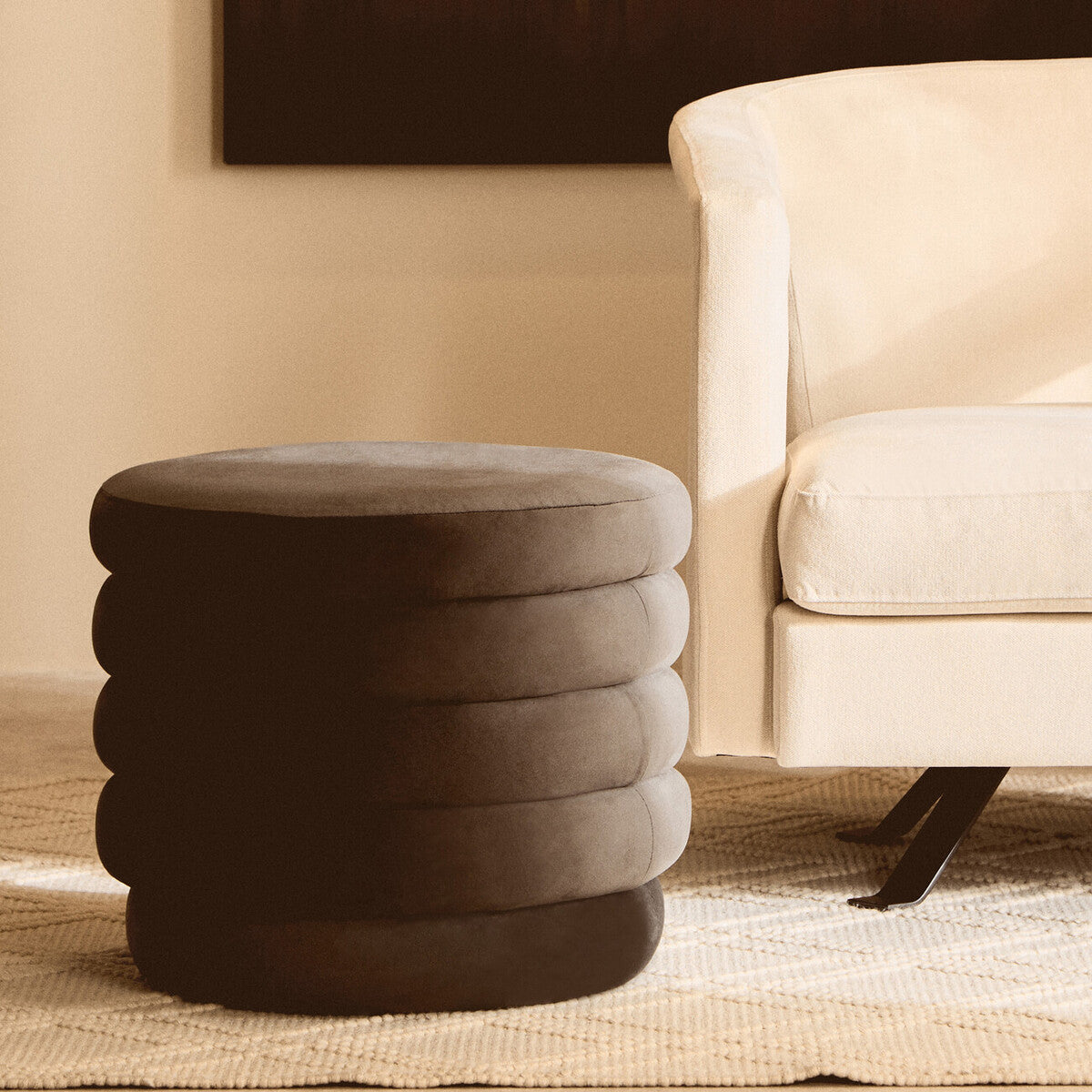 Helen Graphite Velvet Round Footstool