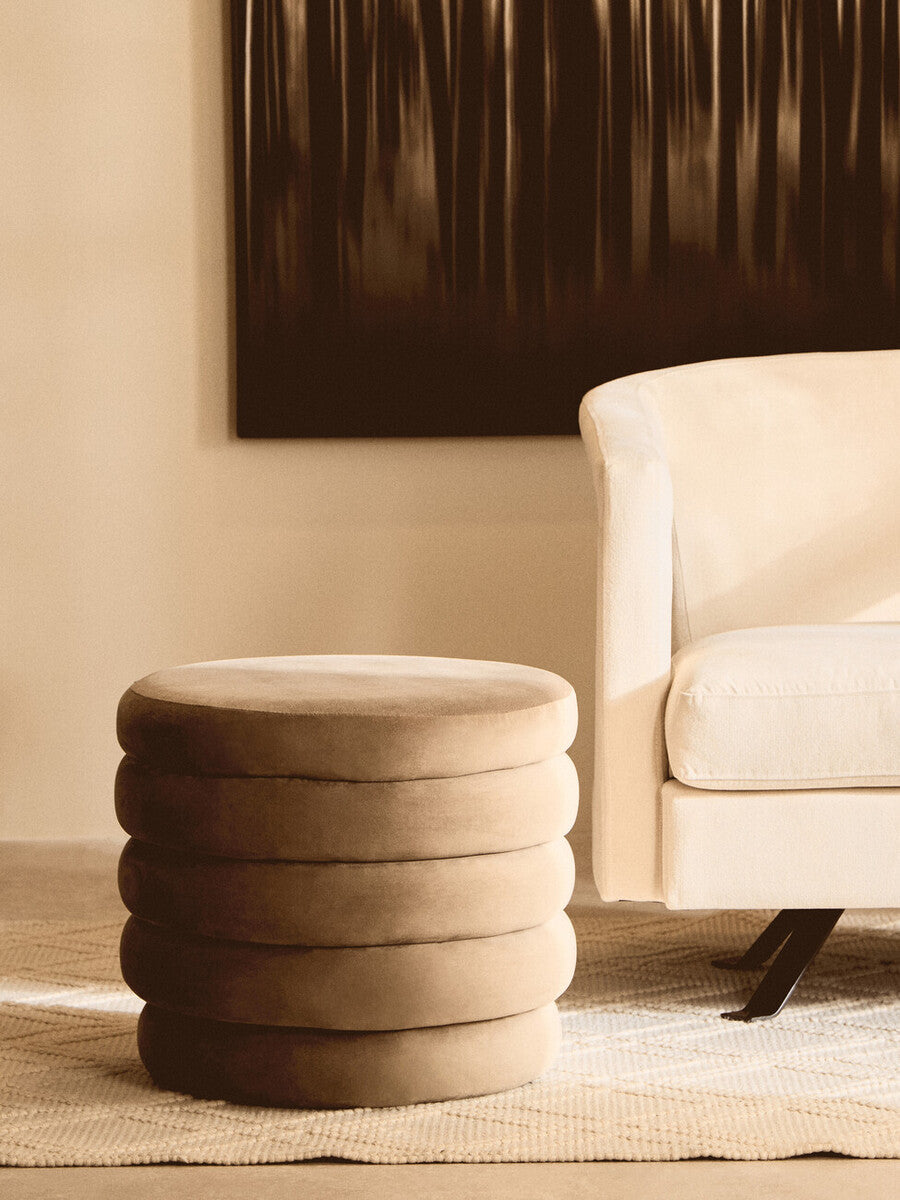 Helen Mink Velvet Round Footstool