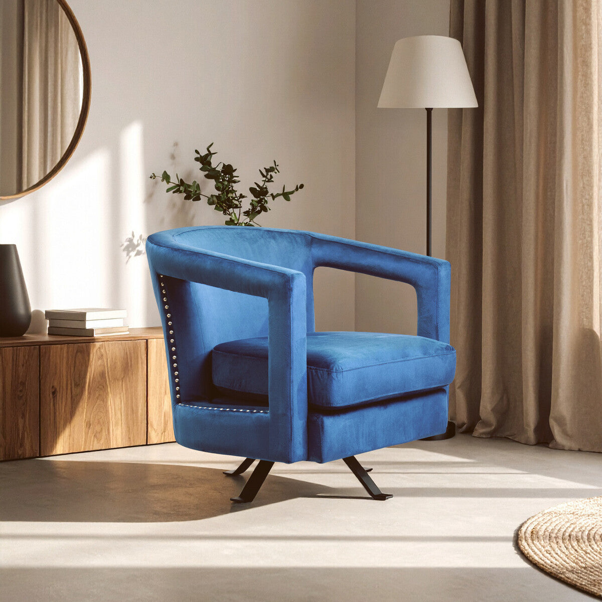 Hestia Blue Velvet Swivel Chair - Image 1