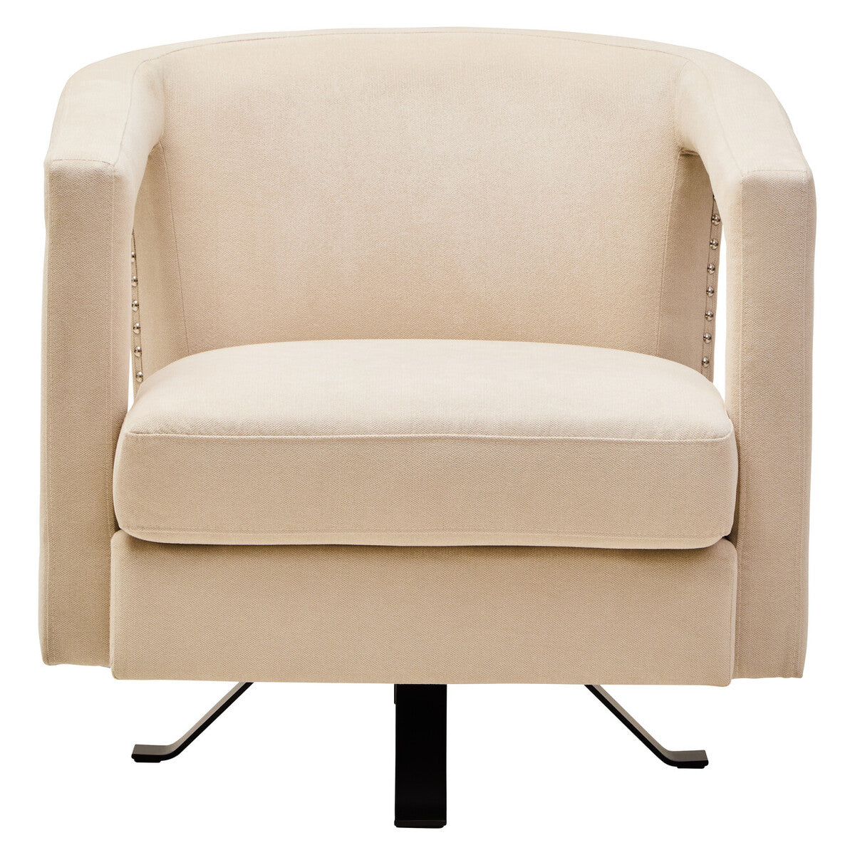 Beige armchair with black legs on a white background