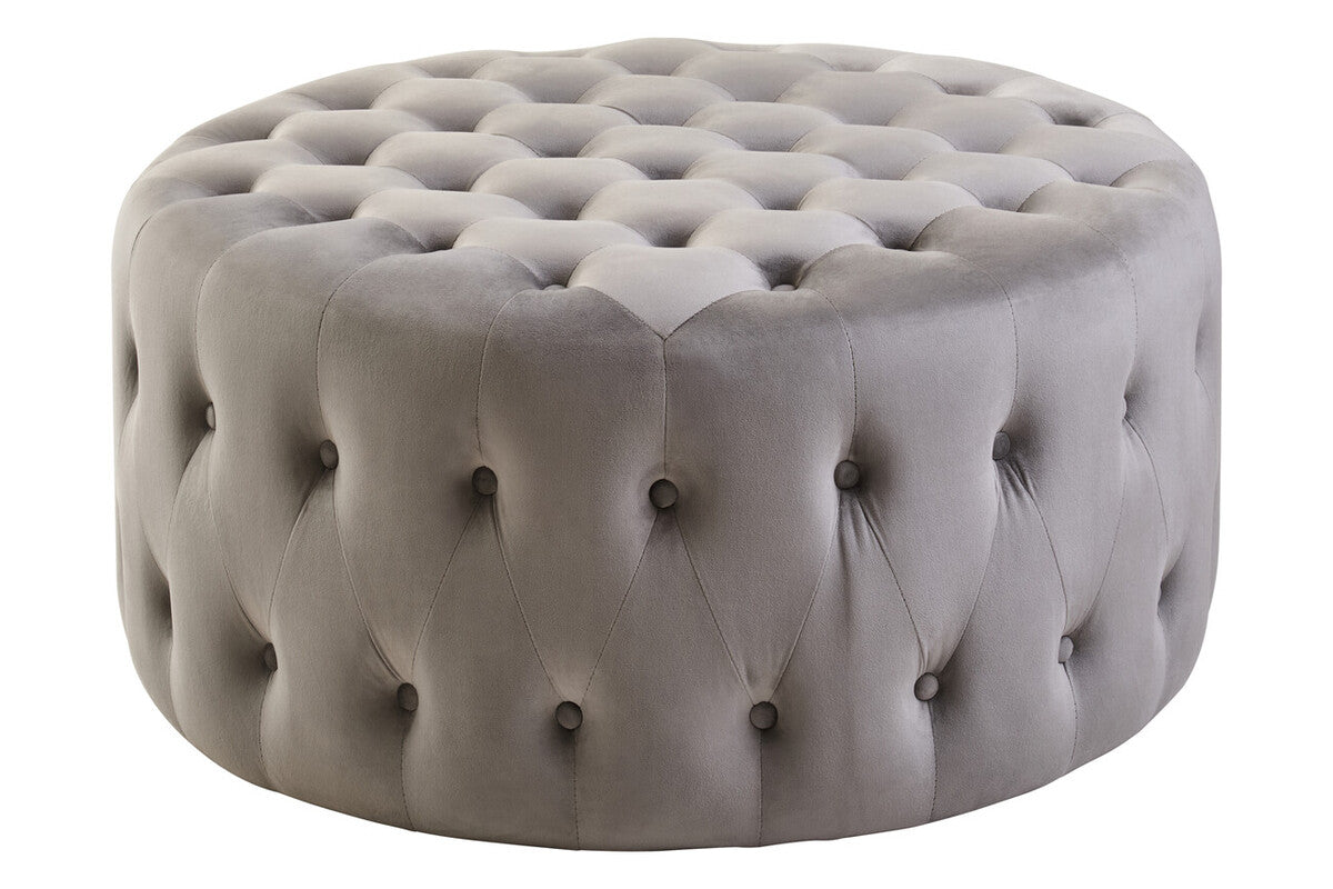 Haley Grey Velvet Round Tufted Footstool - Image 2